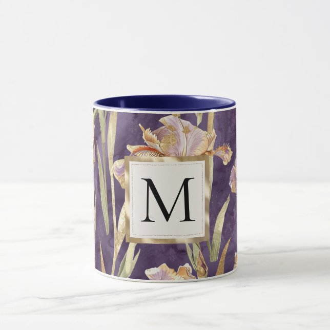 Taza Romantic Purple Iris Floral Gold monogram (Centro)