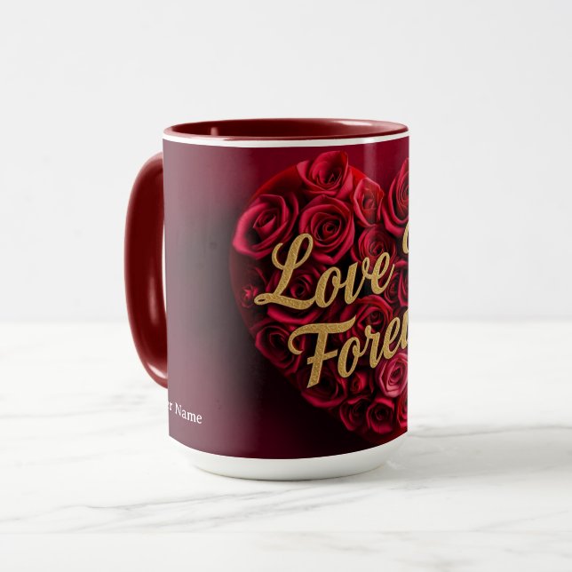 Taza Romantic Red Rose Heart "Love You Forever" (Anverso izquierdo)