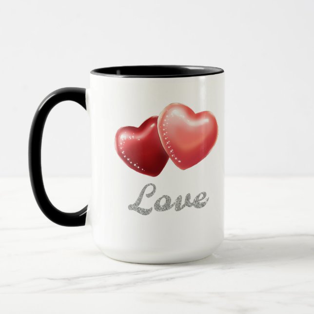 Taza Romantic Sparkling Red Hearts "Love" Glitter Desig (Izquierda)