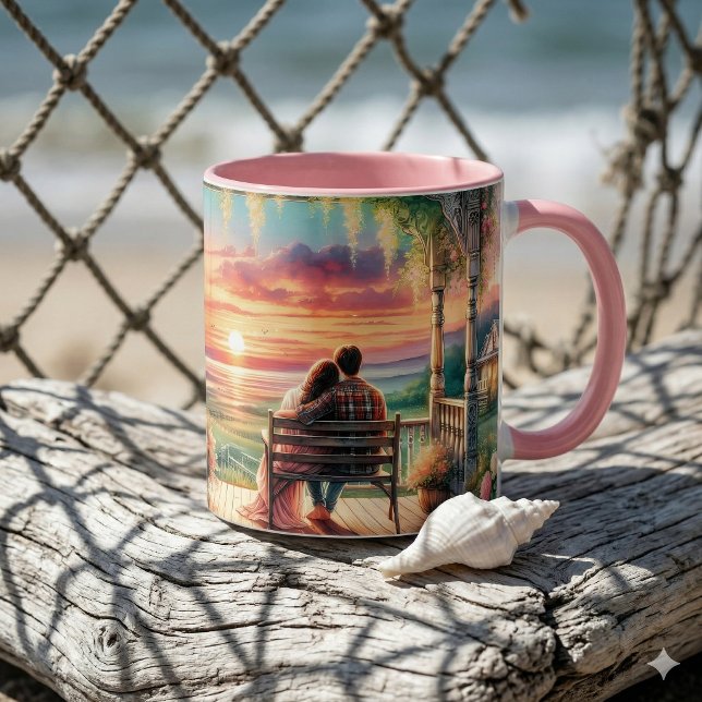 Taza Romantic Sunset Porch View Illustration (Romantic Sunset Porch View Illustration Mug)