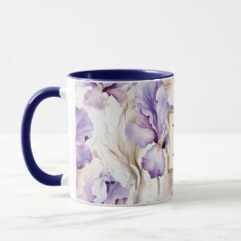 Taza Romantic White Purple Iris Floral Monogram