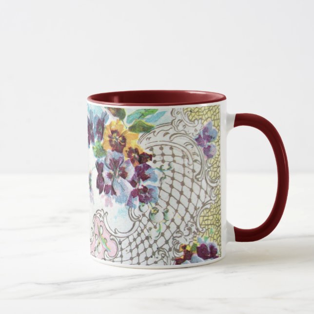 Taza ROMANTICA Floral Boda blanco azul rosado (Derecha)