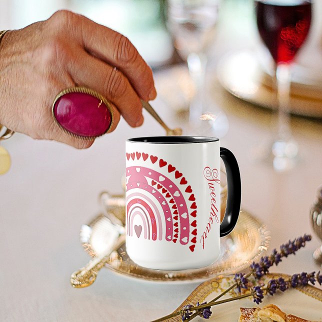 Taza Romántico arcoiris San Valentín amor (Romantic Rainbow Valentines Sweeping Sweetheart Mug)