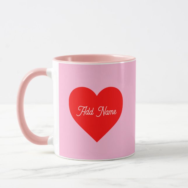 Taza Romántico del corazón rojo Pastel Rosa Personaliza (Izquierda)