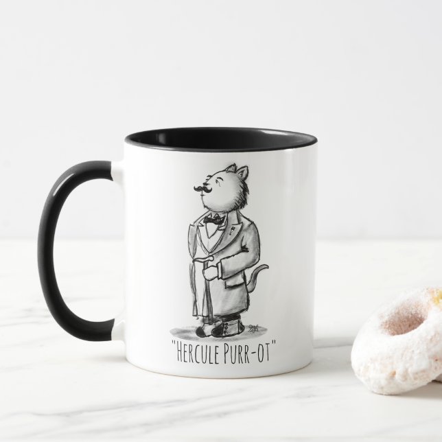 Taza Ronroneo-ot detective de Hercule del gato (Con donut)
