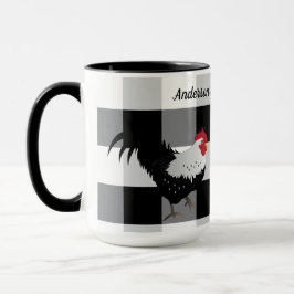 Taza Rooster Black White Check Personalizado Coffee Mug