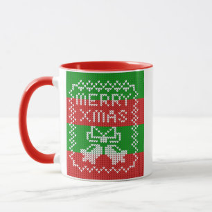 Taza Ropa de jingle de patrón de suéter feo Hilo de nav