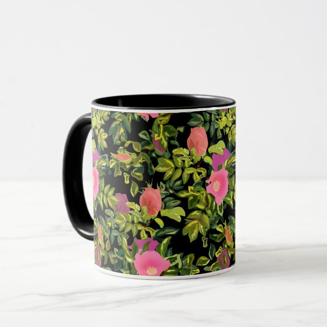 Taza Rosa acuarela flores rosadas retro floral botánico (Anverso izquierdo)