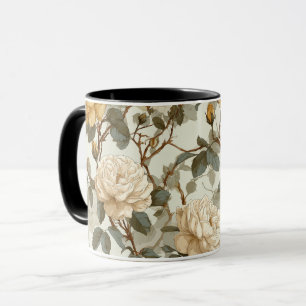 Taza Rosa beige crema romántico patrón floral