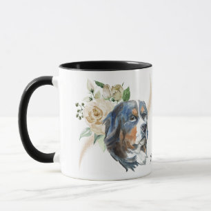 Taza Rosa Blanca Bouquet Bernese Perro Montaña