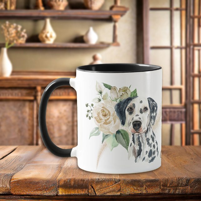 Taza Rosa Blanca Bouquet Dalmatian Dog (Subido por el creador)