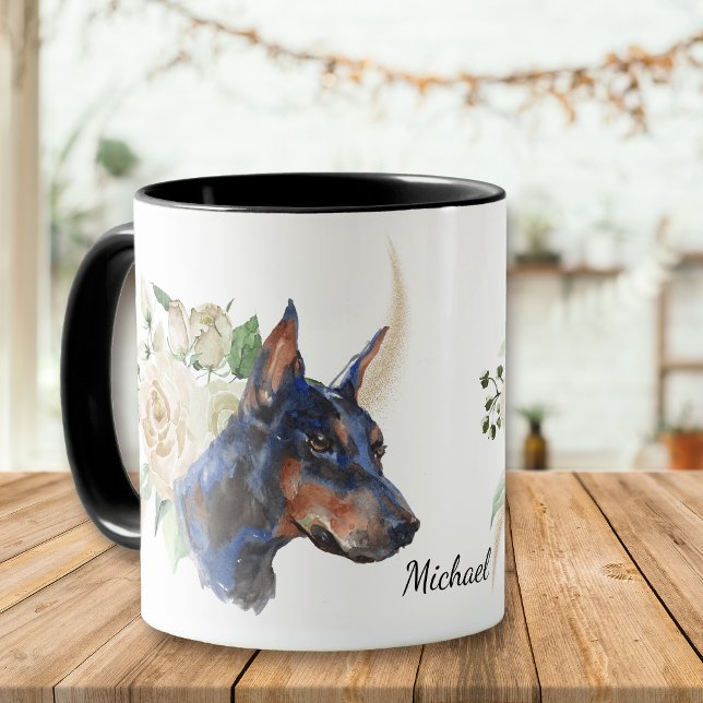 Taza Rosa blanca Bouquet Doberman Pinscher Dog (Subido por el creador)