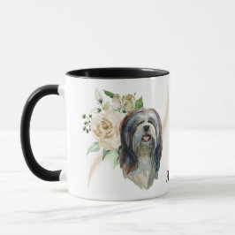Taza Rosa Blanca Bouquet Lhasa Perro Apso