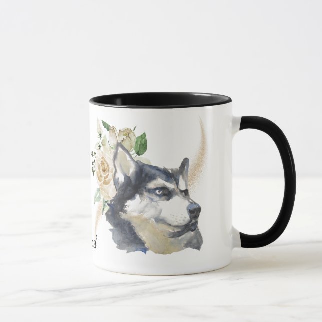 Taza Rosa Blanca Bouquet Siberian Husky Dog (Derecha)