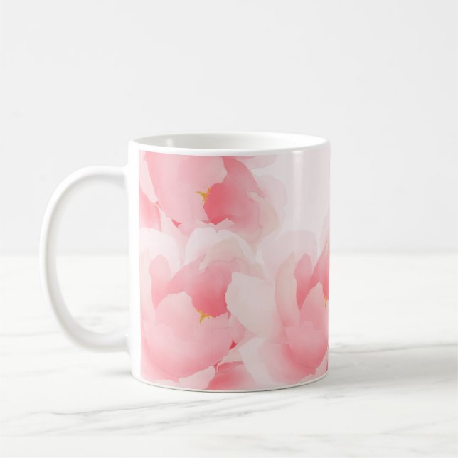 Taza rosa clara del Peony floral de la acuarela (Izquierda)