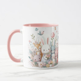 Taza rosa de animales del bosque para futura mamá