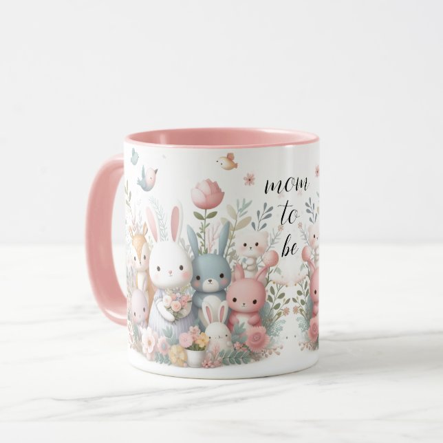 Taza rosa de animales del bosque para futura mamá (Anverso izquierdo)