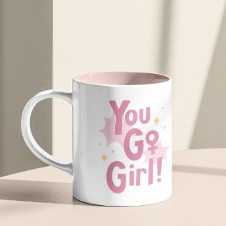 Taza rosa de café 'You Go Girl' | Taza de café ins