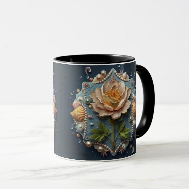 Taza Rosa de conchas marinas Mug Beachy Denim Pearl Des (Anverso derecho)