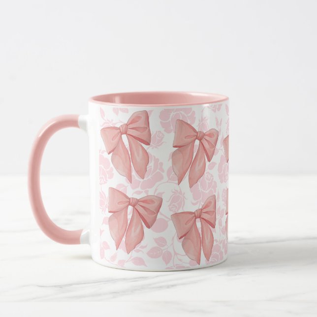 Taza Rosa de cosecha rosa Floral Coquette Girly Bow Mug (Izquierda)
