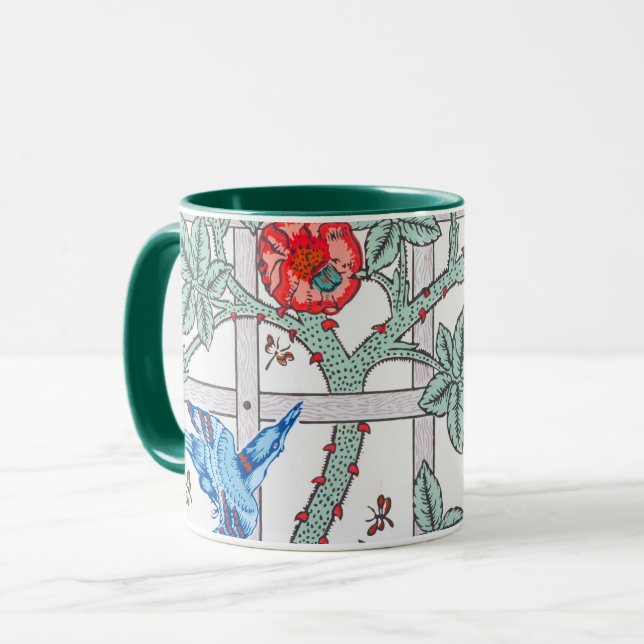 Taza Rosa de escalada y pequeño pájaro, William Morris (Anverso izquierdo)