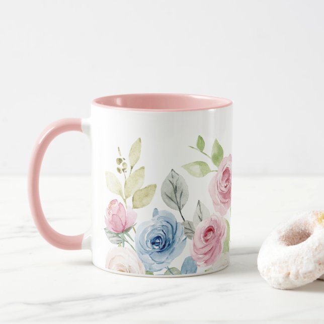 Taza Rosa de flores (Con donut)