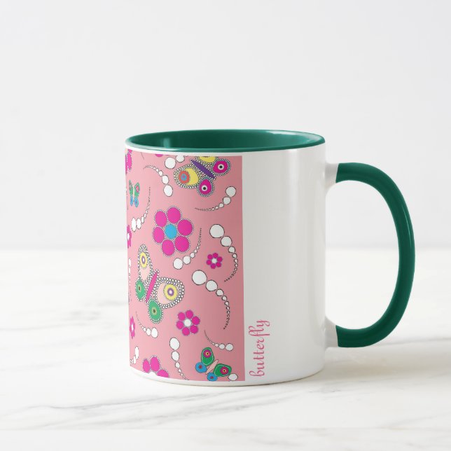 Taza rosa de la mariposa del modelo (Derecha)