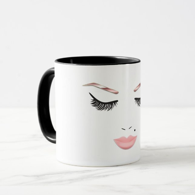Taza Rosa De Maquillaje De Oro Face Eyebrows Lips Glam  (Anverso izquierdo)