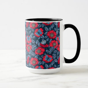 Taza Rosa de perro y mariposas en azul y rojo