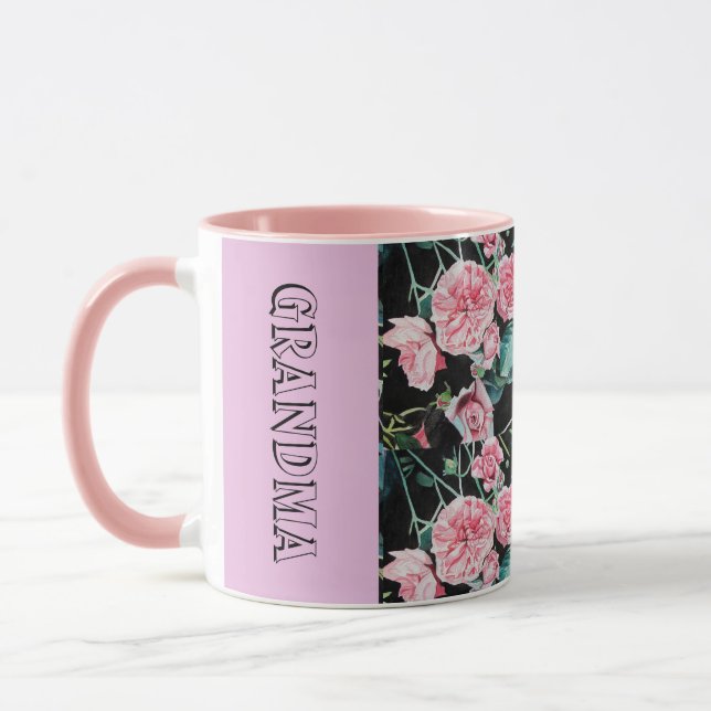 Taza Rosa de Rosas de col rosado Mug floral de la abuel (Izquierda)