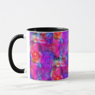 Taza Rosa del arte, azul, fondo rojo de la textura
