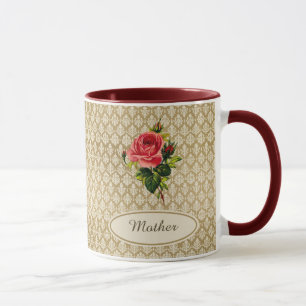 Taza Rosa del modelo del damasco del oro del vintage