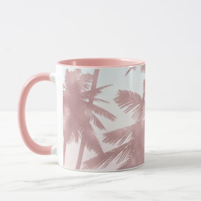 Taza Rosa Dorado Palmas Rosadas Playa Ombú de Palmeras  (Izquierda)