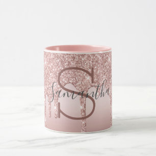 Taza Rosa Dorado Purpurina Goteo Rubor Rosa Tendencia