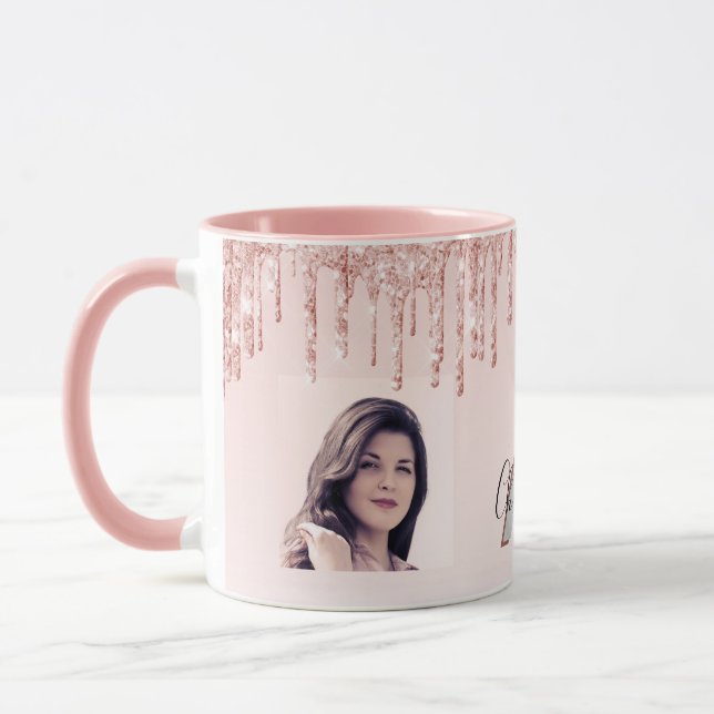 Taza Rosa fotográfico monograma dorado rosa rubor (Izquierda)