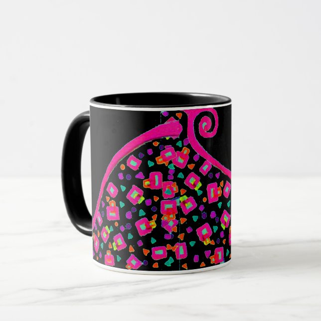 TAZA ROSA FUCHSIA BLACK ABSTRACT DECO MONOGRAM (Anverso izquierdo)
