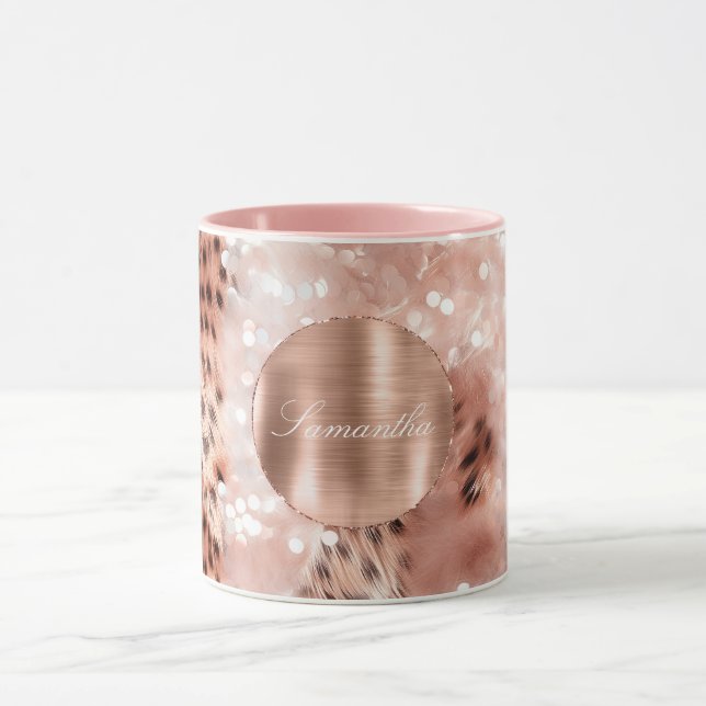Taza Rosa Gold Glam Leopard Purpurina personalizada (Centro)