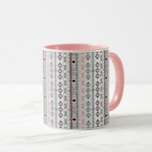 Taza rosa gris de rayas étnicas mejicano de estilo orie