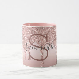 Taza Rosa Monograma Purpurina dorado Drin Rubor Pink Tr
