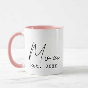Taza Rosa Negro Elegante Escritura Nueva Mamá Año Estab