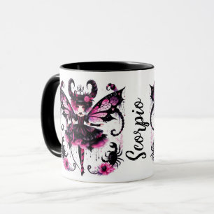 Taza Rosa Negro Gótico Hada Escorpio Astrología Zodiaco