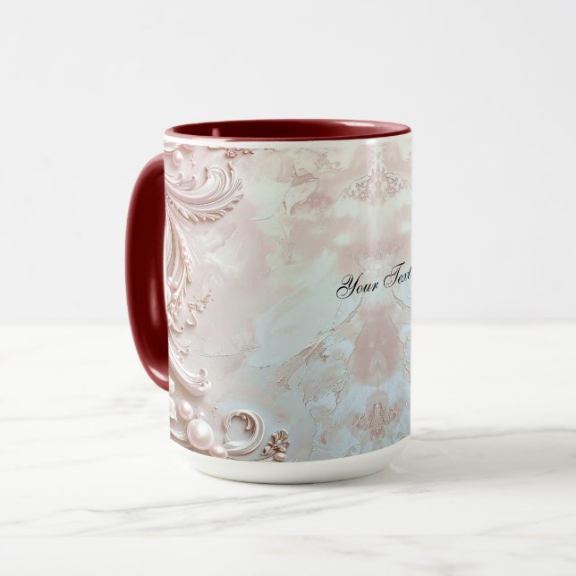 Taza rosa ornamentada con perla y floral (Anverso izquierdo)
