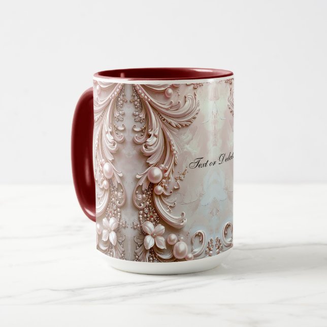 Taza rosa ornamentada con perla y floral (Anverso izquierdo)