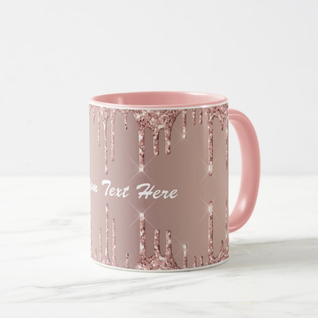 Taza Rosa Oro Purpurina Rubor Su Nombre de Texto Mug (Anverso derecho)