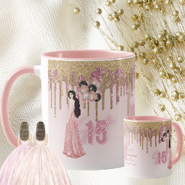 Taza Rosa Oro Quinceanera Personalizado Regalo Cabello 
