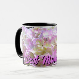 Taza rosa pastel amarillo morado hidrángulos flores mam
