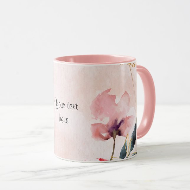 Taza Rosa Pastel y plantilla elegante de marco dorado (Anverso derecho)