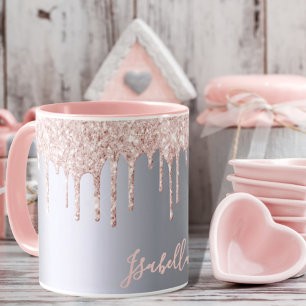 Taza Rosa plateado oro gotea el nombre de la chica