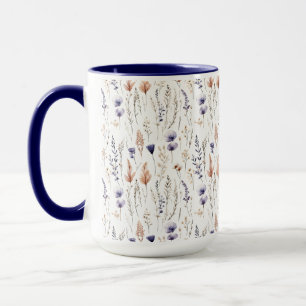 Taza Rosa Púrpura Azul Beige Flores Silvestres Botánico