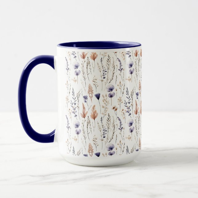Taza Rosa Púrpura Azul Beige Flores Silvestres Botánico (Izquierda)